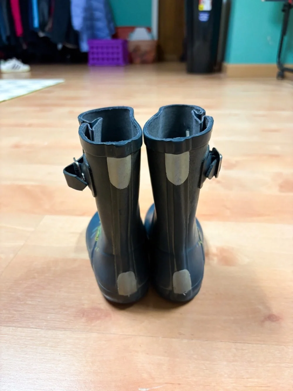 Hunter Navy Blue & Green Crab Graphic Rubber Rain Boots Unisex Toddler 8